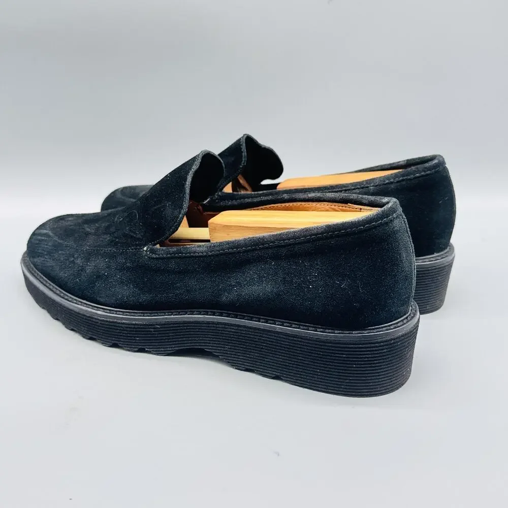 Aquatalia Black Suede Platform Slip-On Loafers